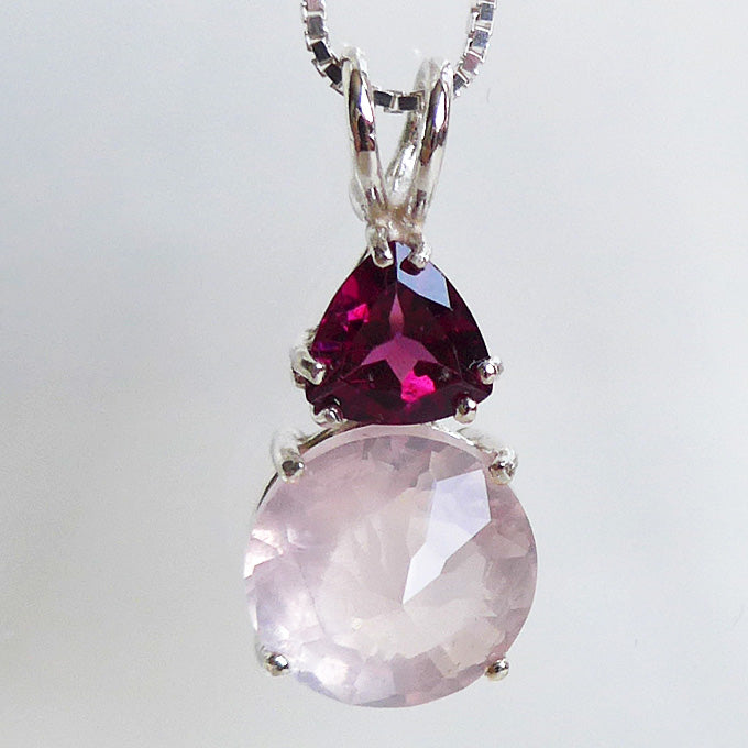 Rose Quartz Mini Radiant Heart with Trillion Rhodolite Garnet