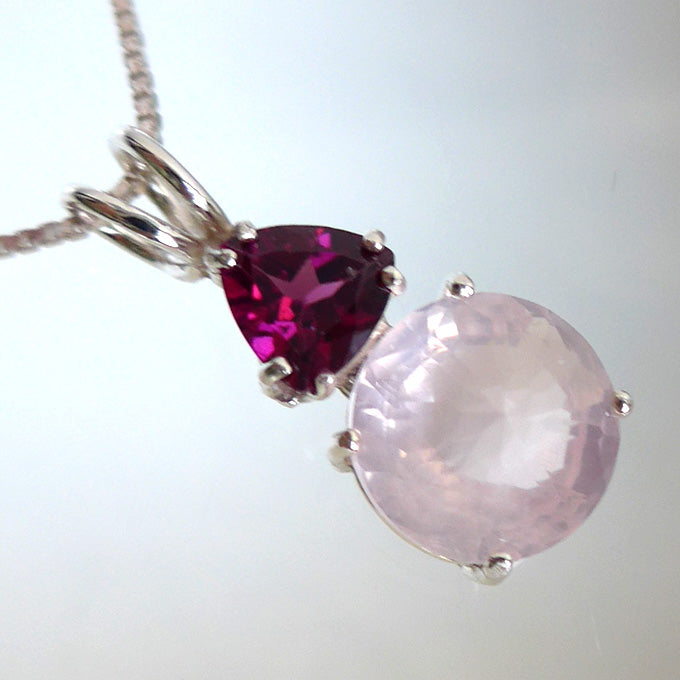 Rose Quartz Mini Radiant Heart with Trillion Rhodolite Garnet