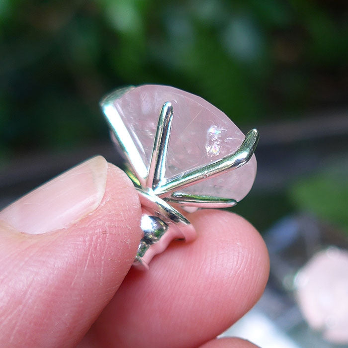 Rose Quartz Round Faceted Stud Earrings Rhodium Plated