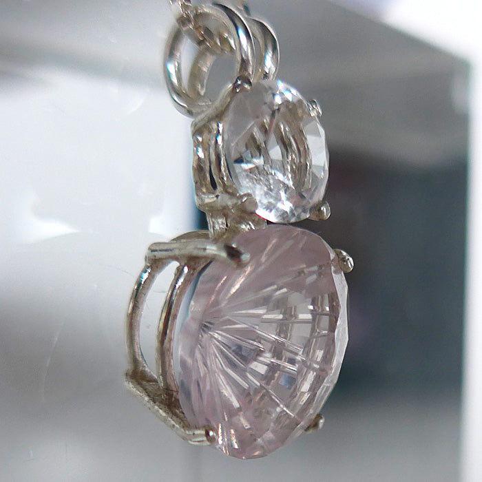 Rose Quartz Super Nova Pendant with Round John of God Quartz Crown