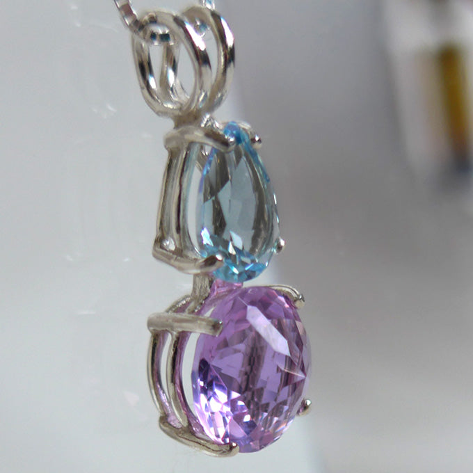 Ruby Lavender Quartz Mini Radiant Heart with Blue Topaz Teardrop Crown