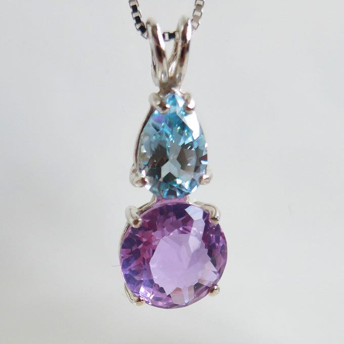 Ruby Lavender Quartz Mini Radiant Heart with Blue Topaz Teardrop Crown