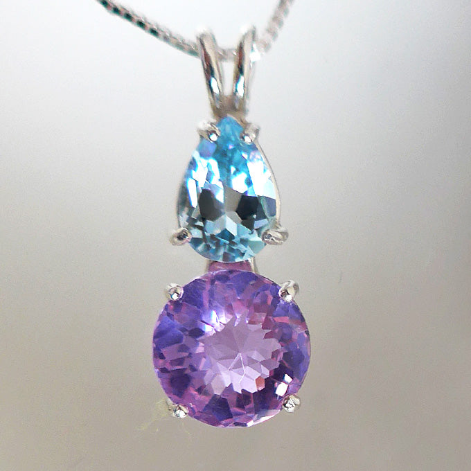 Ruby Lavender Quartz Mini Radiant Heart with Blue Topaz Teardrop Crown