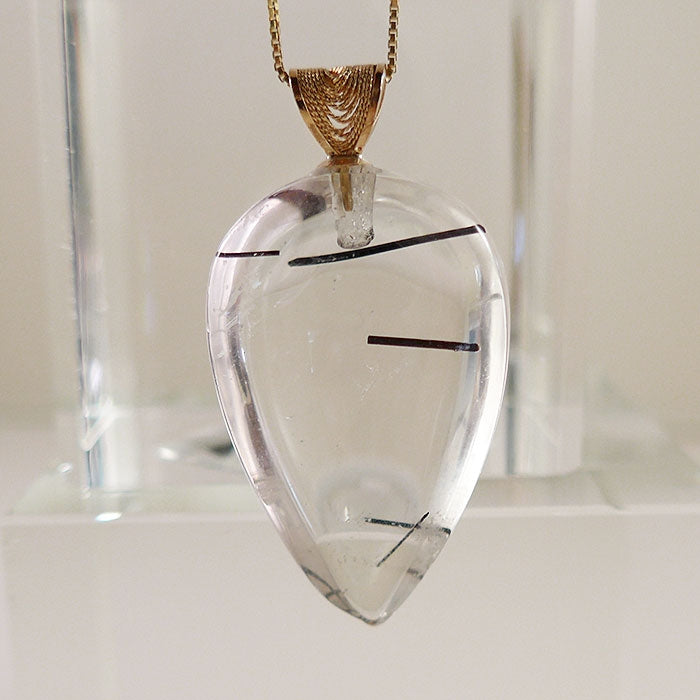 Reverse Teardrop Rutile Cabochon Pendant