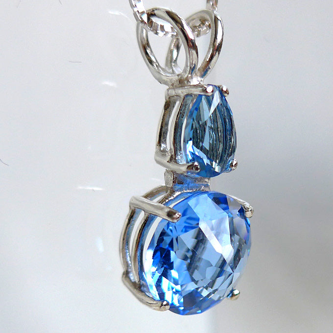 Siberian Blue Quartz Mini Radiant Heart with Teardrop Tibetan Blue Obsidian Crown
