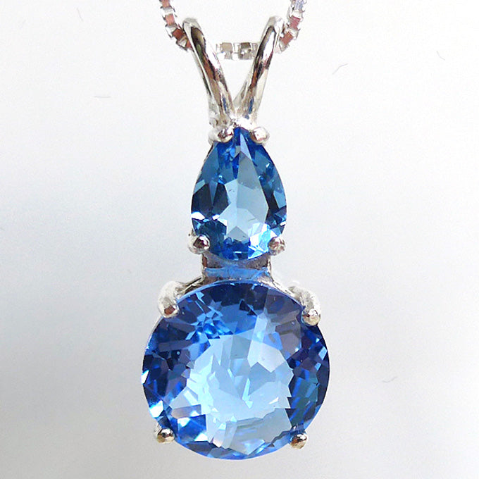 Siberian Blue Quartz Mini Radiant Heart with Teardrop Tibetan Blue Obsidian Crown