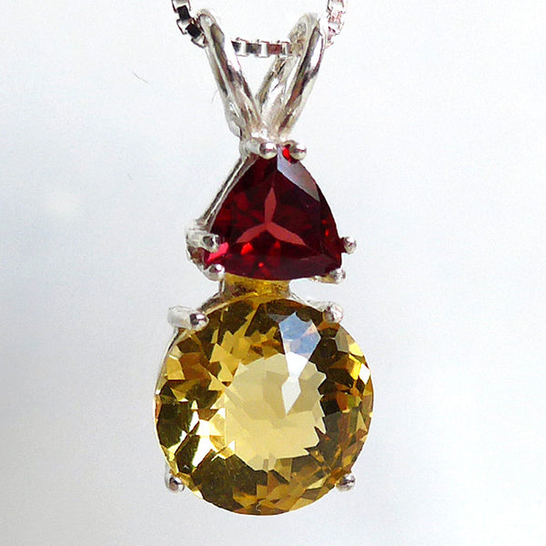 Siberian Gold Quartz Mini Radiant Heart Pendant with Trillion Garnet Crown