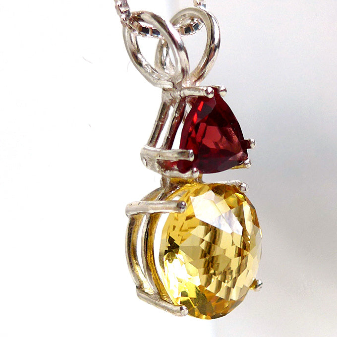 Siberian Gold Quartz Mini Radiant Heart Pendant with Trillion Garnet Crown
