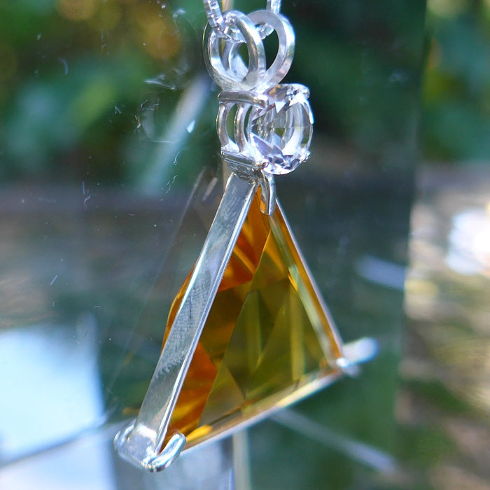 Siberian Gold Quartz Star of David Pendant with Clear Quartz Crown