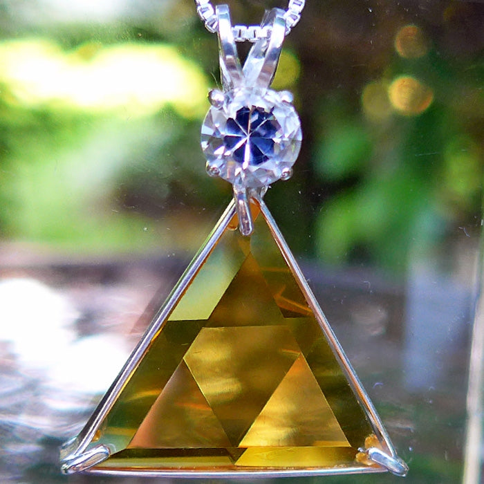 Siberian Gold Quartz Star of David Pendant with Clear Quartz Crown