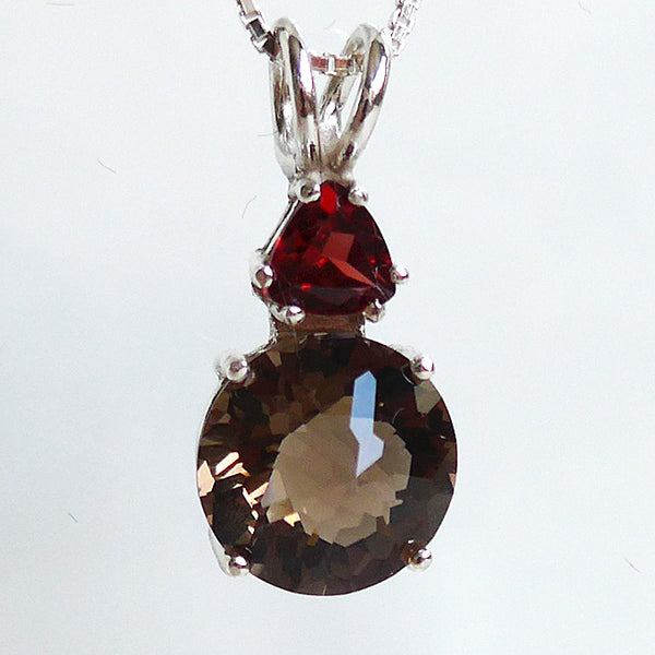 Smoky Mini Radiant Heart with Garnet Trillion Crown