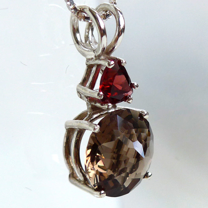 Smoky Mini Radiant Heart with Garnet Trillion Crown