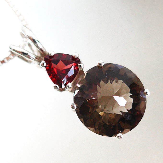 Smoky Mini Radiant Heart with Garnet Trillion Crown