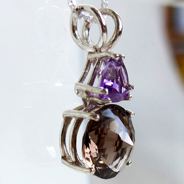 Smoky Quartz Mini Radiant Heart with Trillion Amethyst