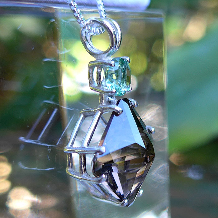 Smoky Quartz Magician Stone with Tibetan Green Obsidian Crown