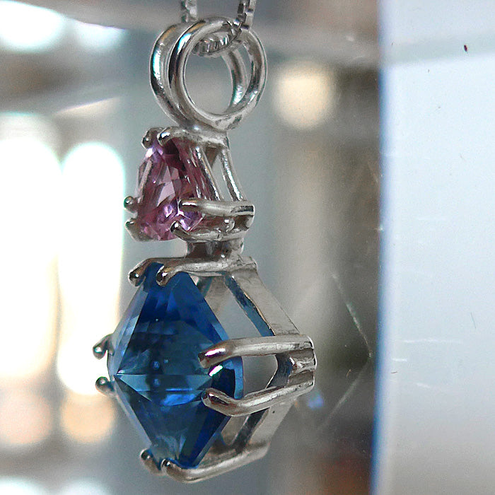 Tibetan Blue Obsidian Mini Magician Stone Pendant with Pink Tourmaline Crown