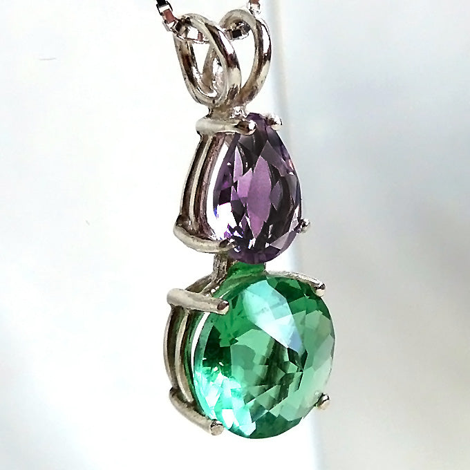 Tibetan Green Mini Radiant Heart with Amethyst Teardrop
