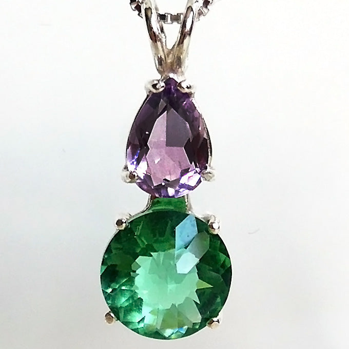 Tibetan Green Mini Radiant Heart with Amethyst Teardrop