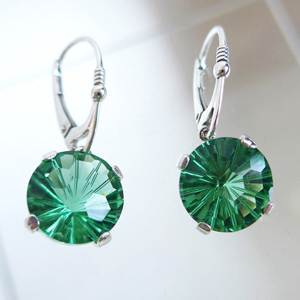 Tibetan Green Obsidian Super Nova Hanging Earrings Lever Backs