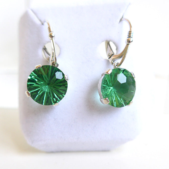 Tibetan Green Obsidian Super Nova Hanging Earrings Lever Backs